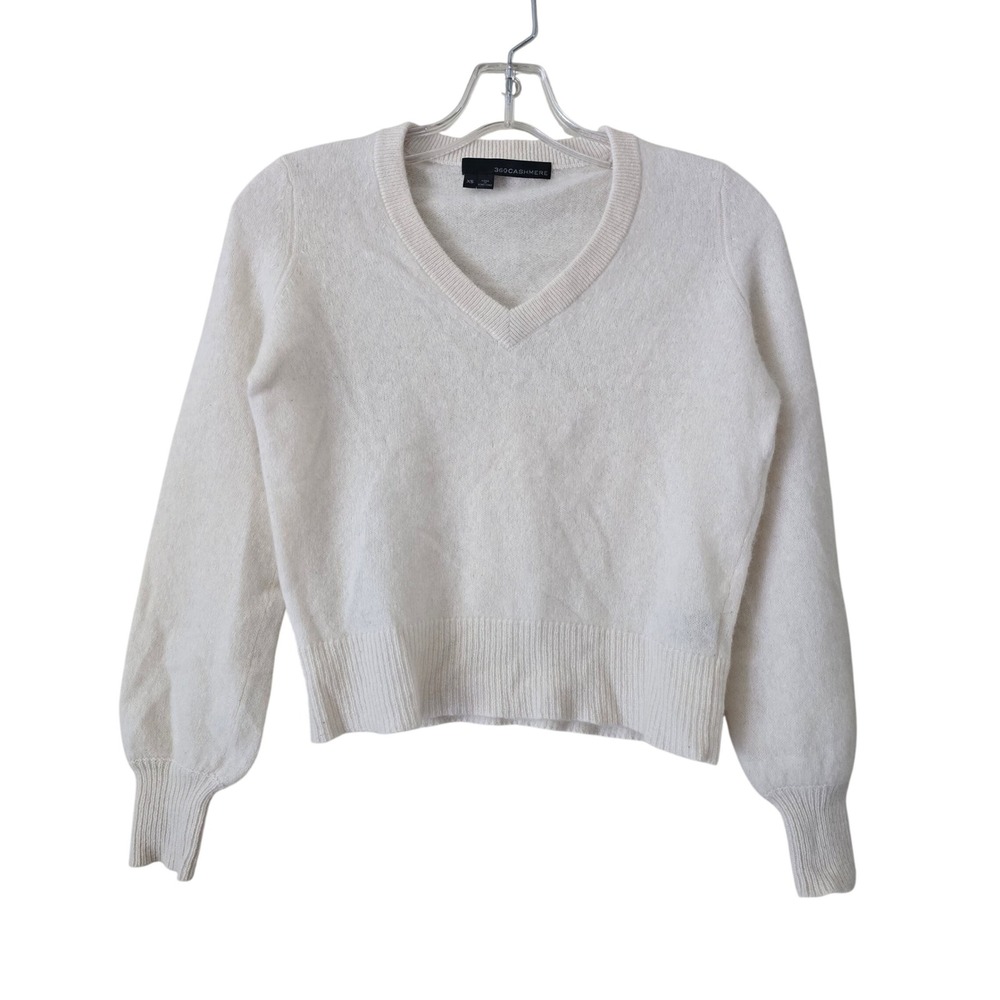 360 Cashmere Womens V-Neck Sweater Cream‎ White 100% Cashmere Size XS